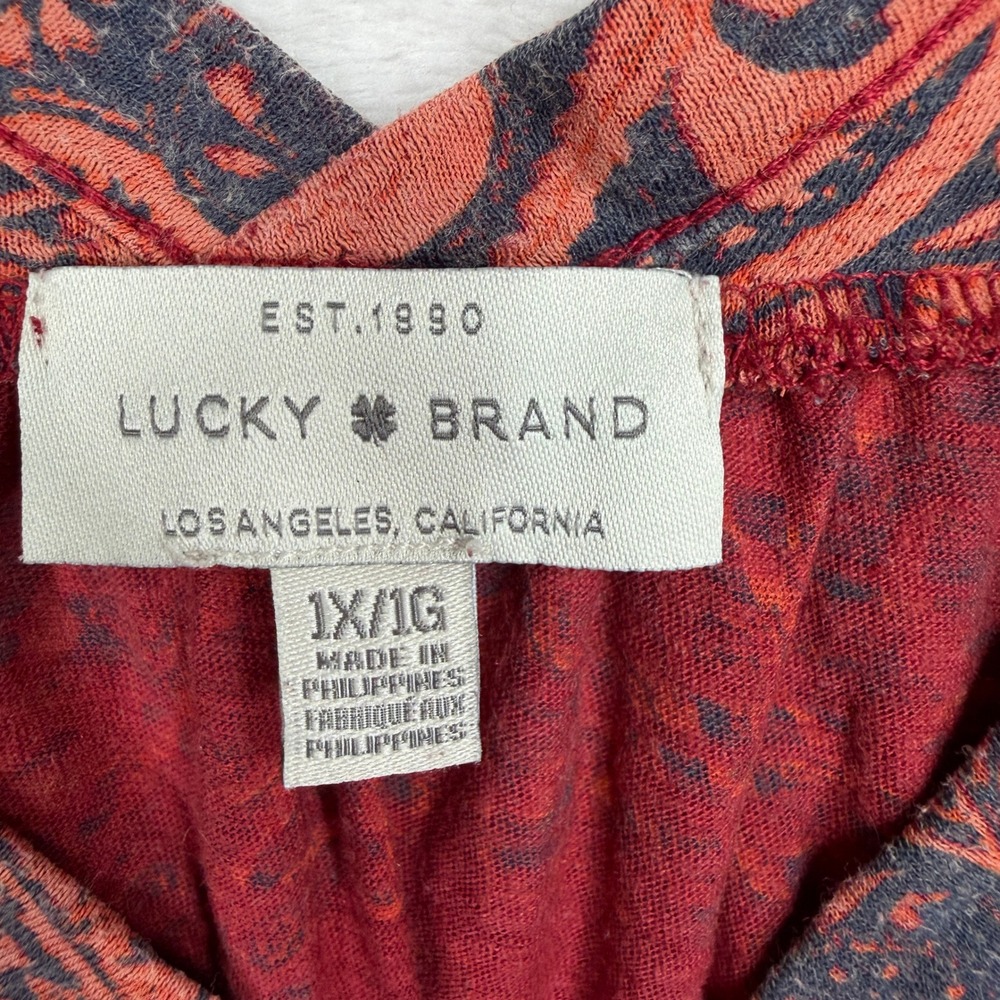 Lucky Brand Plus 1X Boho Top Button Front Cap Sleeve Paisley Medallion Peasant - Picture 5 of 12